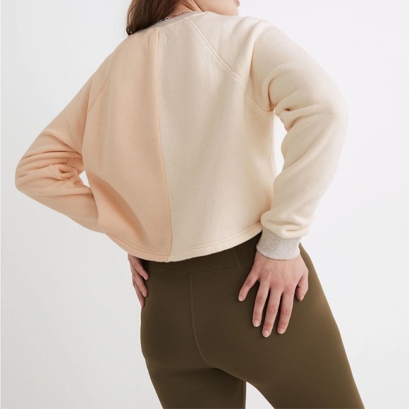 Madewell MWL Airyterry Colorblock Crop Sweatshirt Peach Cream Size Medium - Picture 2 of 9